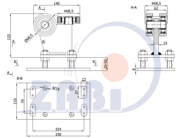 Wózki i akcesoria do bram, Wózki do bram przesuwnych, Do profili 80x80 ścianka 5mm o symbolu R-3M-80M