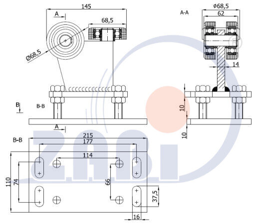 Wózki i akcesoria do bram, Wózki do bram przesuwnych, Do profili 80x80 ścianka 5mm o symbolu R-3MM-80