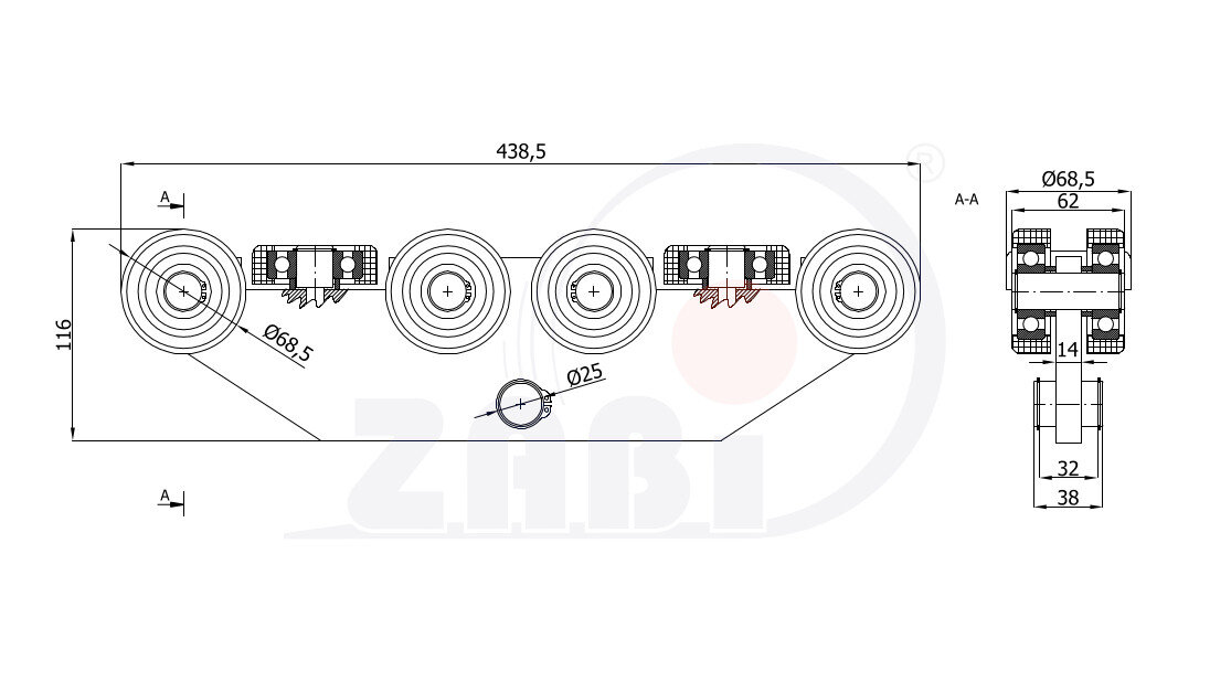 Wózki i akcesoria do bram, Wózki do bram przesuwnych, Do profili 80x80 ścianka 5mm o symbolu WG-10M-80