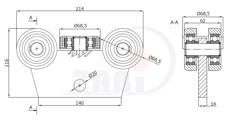 Wózki i akcesoria do bram, Wózki do bram przesuwnych, Do profili 80x80 ścianka 5mm o symbolu WG-5M-80