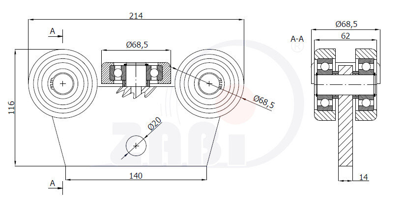 Wózki i akcesoria do bram, Wózki do bram przesuwnych, Do profili 80x80 ścianka 5mm o symbolu WG-5MM-80