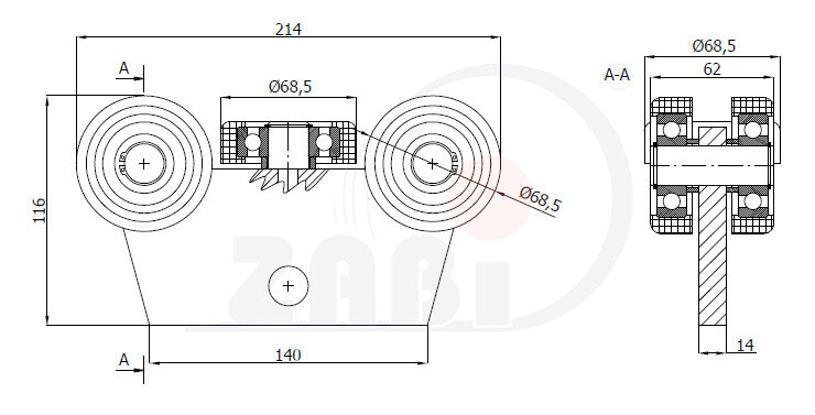 Wózki i akcesoria do bram, Wózki do bram przesuwnych, Do profili 80x80 ścianka 5mm o symbolu WG-5T-80