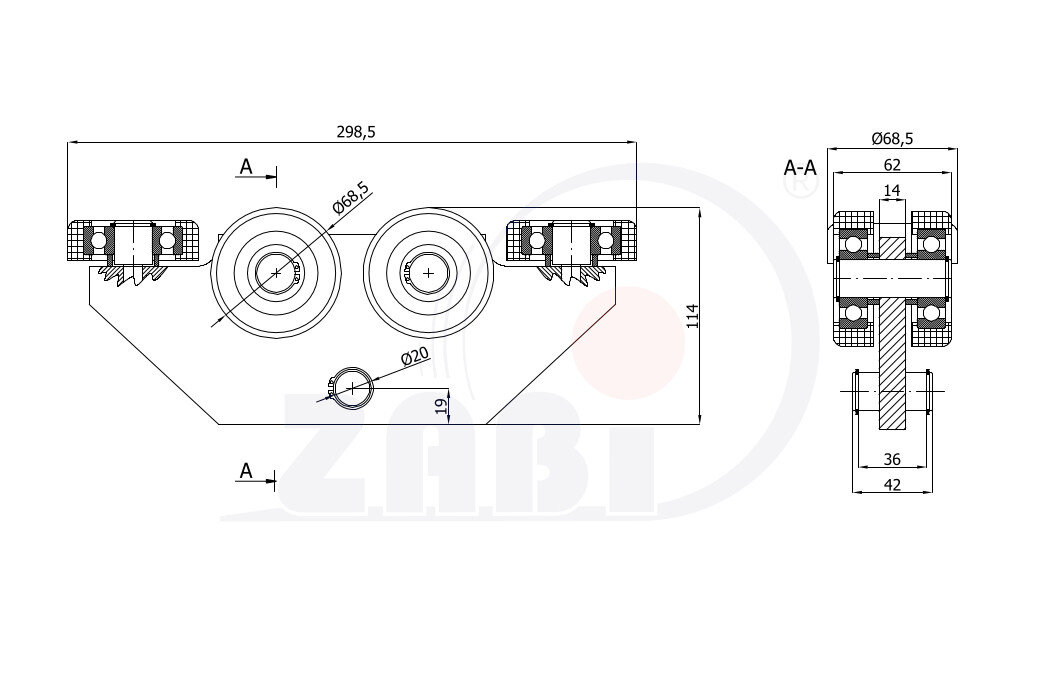 Wózki i akcesoria do bram, Wózki do bram przesuwnych, Do profili 80x80 ścianka 5mm o symbolu WG-6MM-80