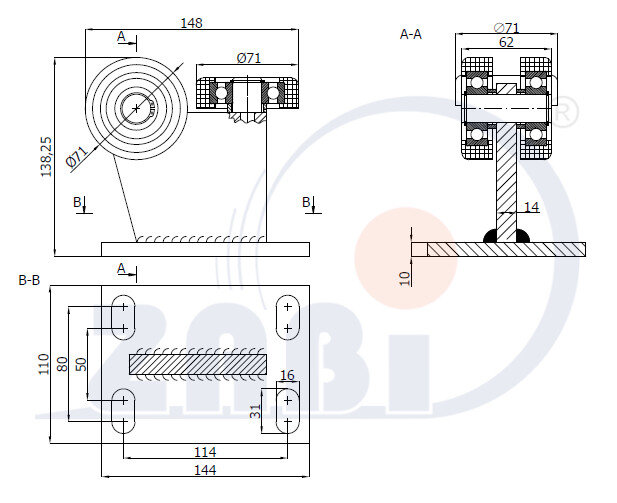 Ролики для откатных ворот, Каретки для откатных воро, Для профиля 80х80 стенка 4мм с обозначением 3T-80/4