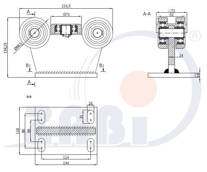 Ролики для откатных ворот, Каретки для откатных воро, Для профиля 80х80 стенка 4мм с обозначением 5MM-80/4