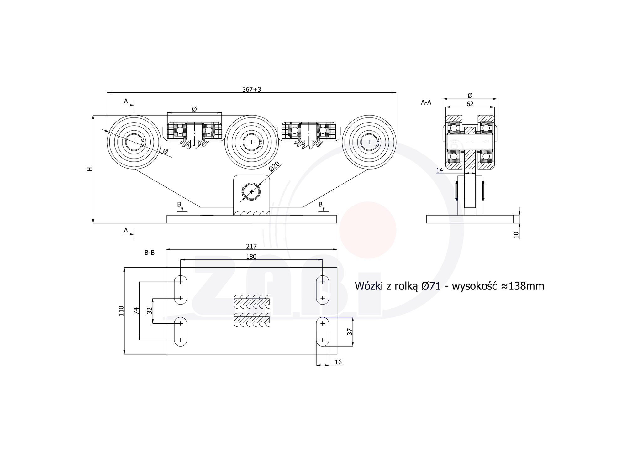 Laufwagen und Zubehör für Schiebetore und Selbsttragendes, Rollwagen für Tore, Für profile 80x80 dicke 4mm mit dem Symbol W-8MM-80/4
