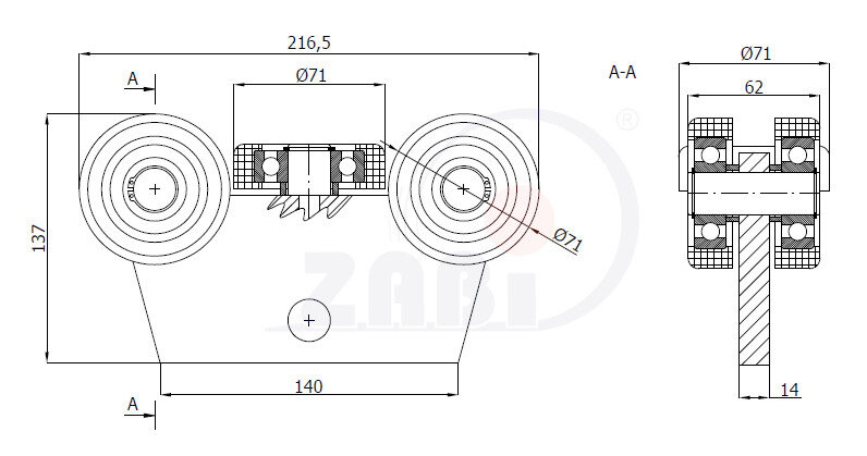 Wózki i akcesoria do bram, Wózki do bram przesuwnych, Do profili 80x80 ścianka 4mm o symbolu WG-5T-80/4