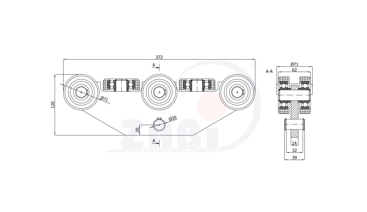Wózki i akcesoria do bram, Wózki do bram przesuwnych, Do profili 80x80 ścianka 4mm o symbolu WG-8MM-80/4