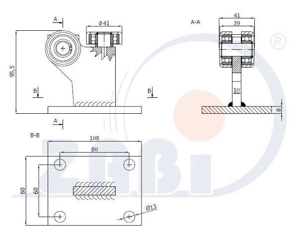 Wózki i akcesoria do bram, Wózki odporne na wysoką temperaturę do 180°C, Do profili 50x50 ścianka 2,5mm o symbolu 3MM-50E
