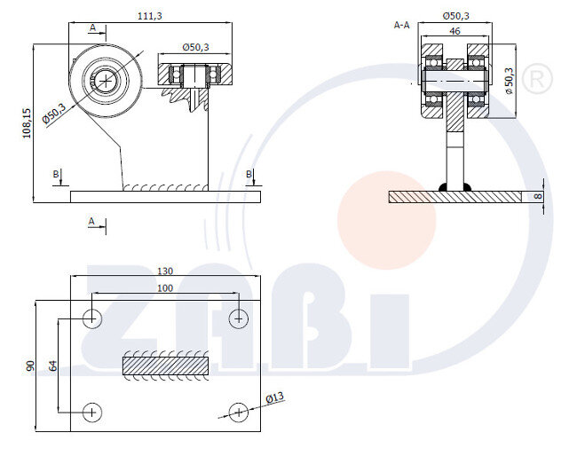Wózki i akcesoria do bram, Wózki odporne na wysoką temperaturę do 180°C, Do profili 60x60 ścianka 3mm o symbolu 3MM-60E