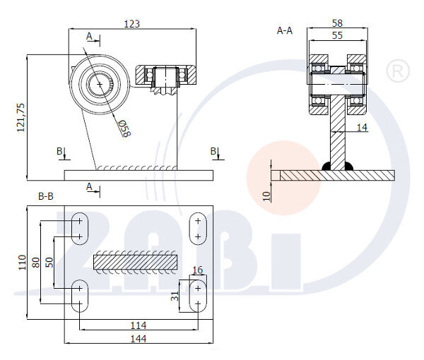 Wózki i akcesoria do bram, Wózki odporne na wysoką temperaturę do 180°C, Do profili 70x70 ścianka 4mm o symbolu 3MM-70E