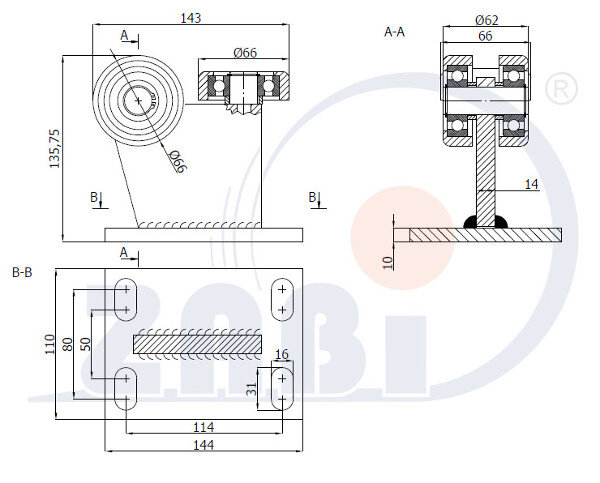 Wózki i akcesoria do bram, Wózki odporne na wysoką temperaturę do 180°C, Do profili 80x80 ścianka 5mm o symbolu 3MM-80E