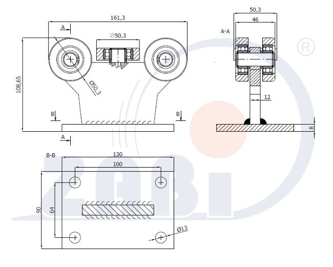 Wózki i akcesoria do bram, Wózki odporne na wysoką temperaturę do 180°C, Do profili 60x60 ścianka 3mm o symbolu 5MM-60E