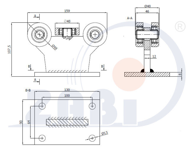 Wózki i akcesoria do bram, Wózki odporne na wysoką temperaturę do 180°C, Do profili 60x60 ścianka 4mm o symbolu 5MM-60/4E