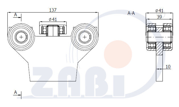 Wózki i akcesoria do bram, Wózki odporne na wysoką temperaturę do 180°C, Do profili 50x50 ścianka 2,5mm o symbolu G-5MM-50E