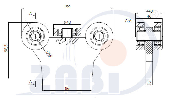 Wózki i akcesoria do bram, Wózki odporne na wysoką temperaturę do 180°C, Do profili 60x60 ścianka 4mm o symbolu G-5MM-60/4E