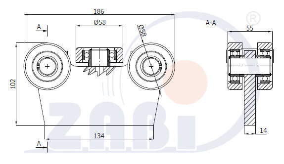 Laufwagen und Zubehör für Schiebetore und Selbsttragendes, Laufwagen mit Hitzebeständig bis 180°C, mit dem Symbol G-5MM-70E