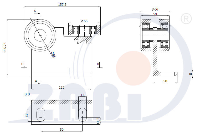 Wózki i akcesoria do bram, Wózki odporne na wysoką temperaturę do 180°C, Do profili 80x80 ścianka 5mm o symbolu P-3M-80E