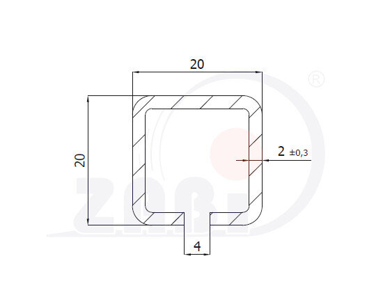 , Ролики для откатных ворот, Профили – швеллеры полузакрытые с обозначением PROF 20X20 6M