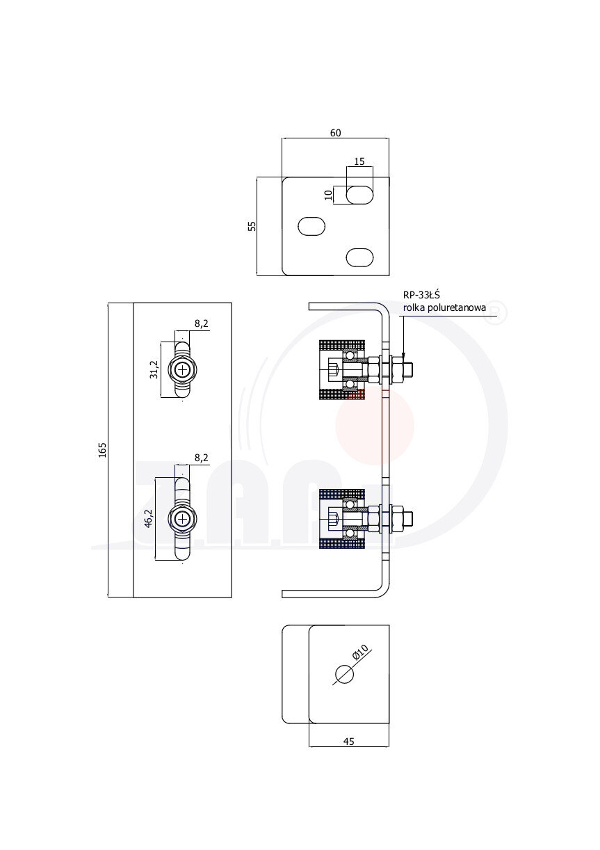 Ролики для откатных ворот, Аксессуары для врот, Направляющие ролики с обозначением RP-33ŁŚ/2/P