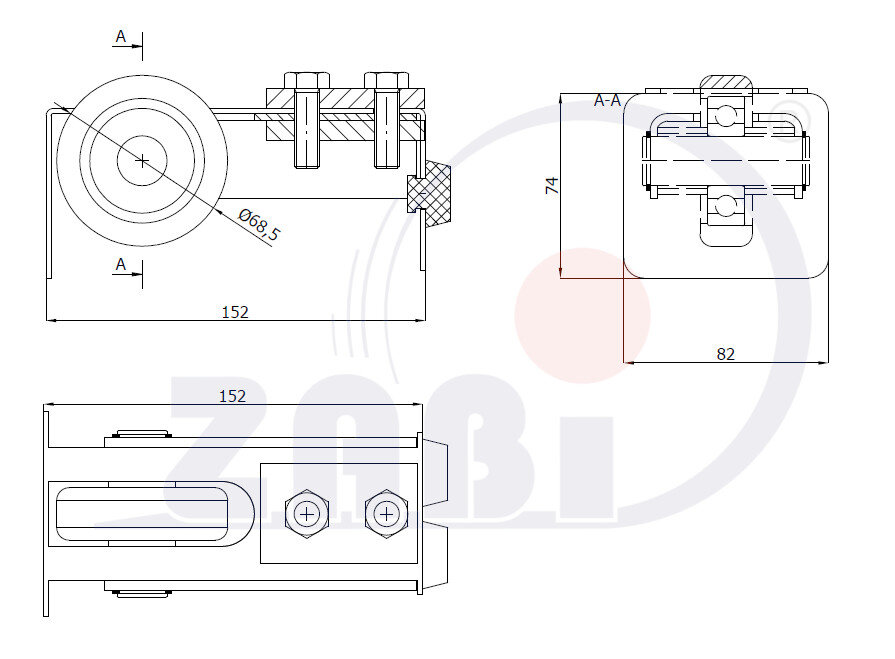 Laufwagen und Zubehör für Schiebetore und Selbsttragendes, Zubehör für Tore, Laufrollen mit dem Symbol RNO-80