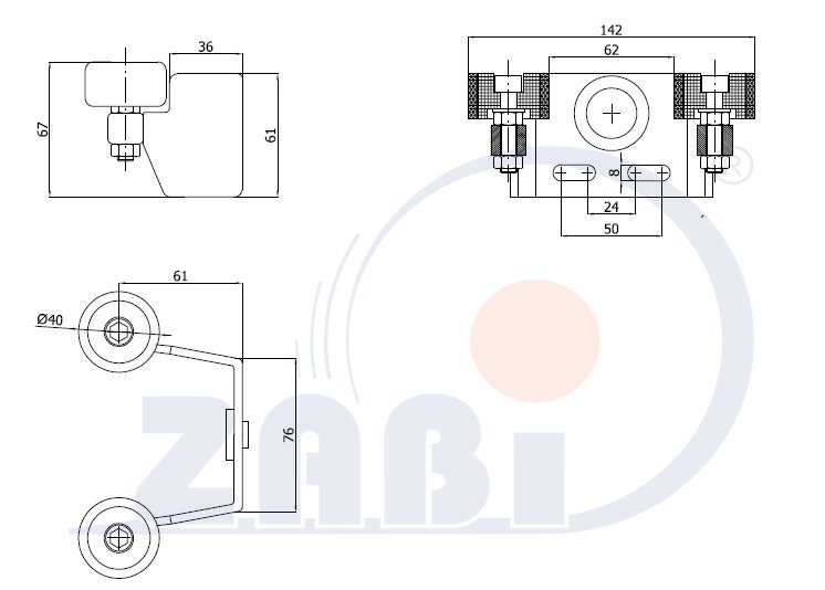 Wózki i akcesoria do bram, Akcesoria do bram, Gniazdo górne bramy z rolkami o symbolu GR-60