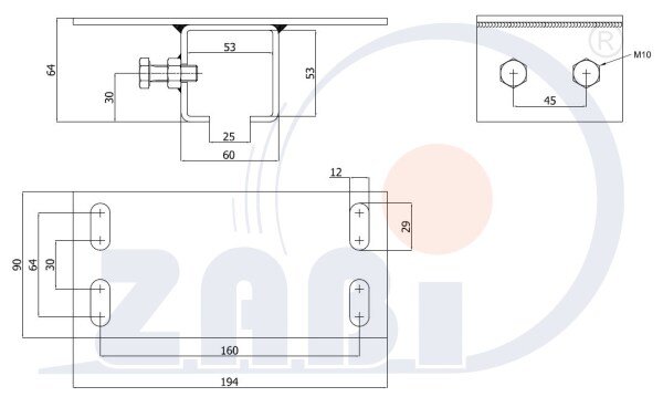 Laufwagen und Zubehör für Schiebetore und Selbsttragendes, Zubehör für Tore, Profilbefestigungen mit dem Symbol MG PROF 50X50