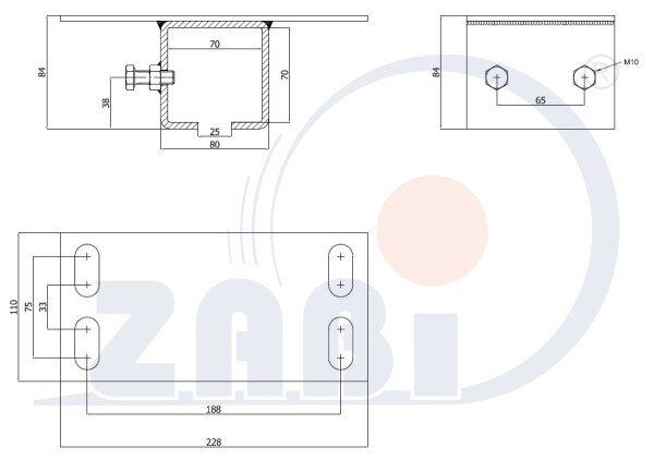 Laufwagen und Zubehör für Schiebetore und Selbsttragendes, Zubehör für Tore, Profilbefestigungen mit dem Symbol MG PROF 70X70