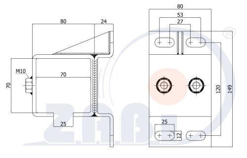 Wózki i akcesoria do bram, Akcesoria do bram, Mocowania boczne profili o symbolu MB PROF 70X70
