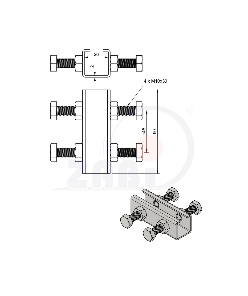 Laufwagen und Zubehör für Schiebetore und Selbsttragendes, Zubehör für Tore, Anschlüsse Profile mit dem Symbol LP-20/4