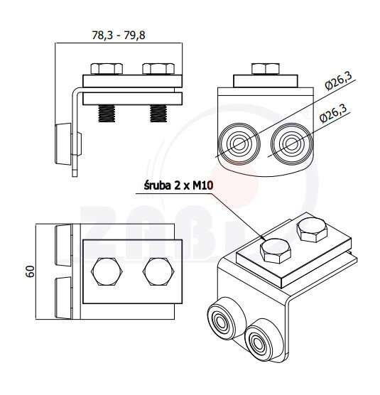 Laufwagen und Zubehör für Schiebetore und Selbsttragendes, Zubehör für Tore, mit dem Symbol ODG-80